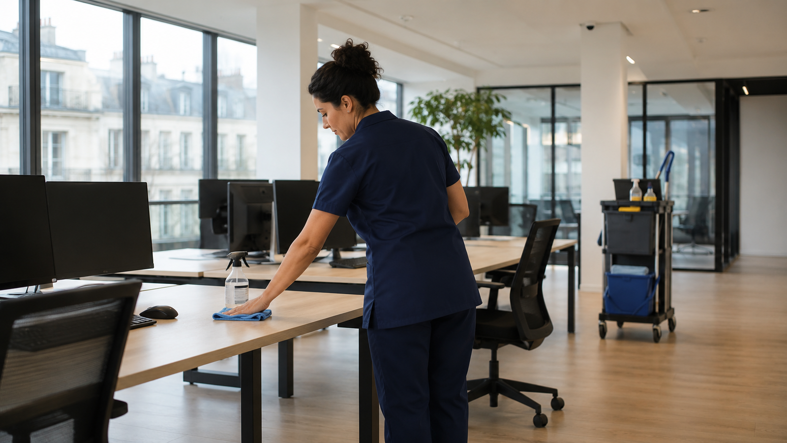 Professionnelle assurant le nettoyage de bureaux - Ile de france